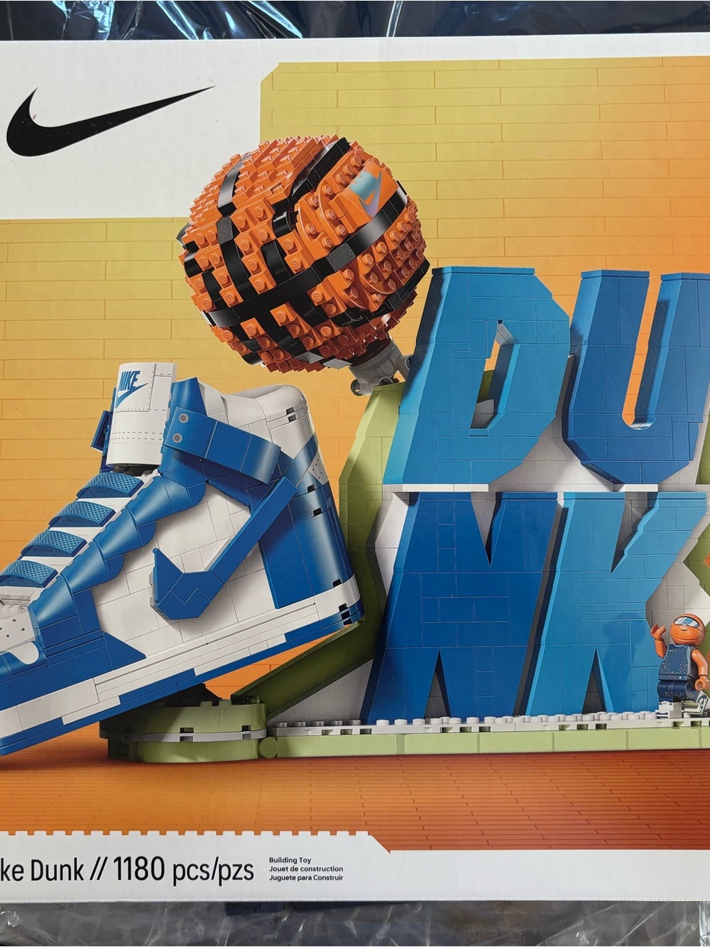 Nike Blue & White Dunk Brick Display with Orange Basketball